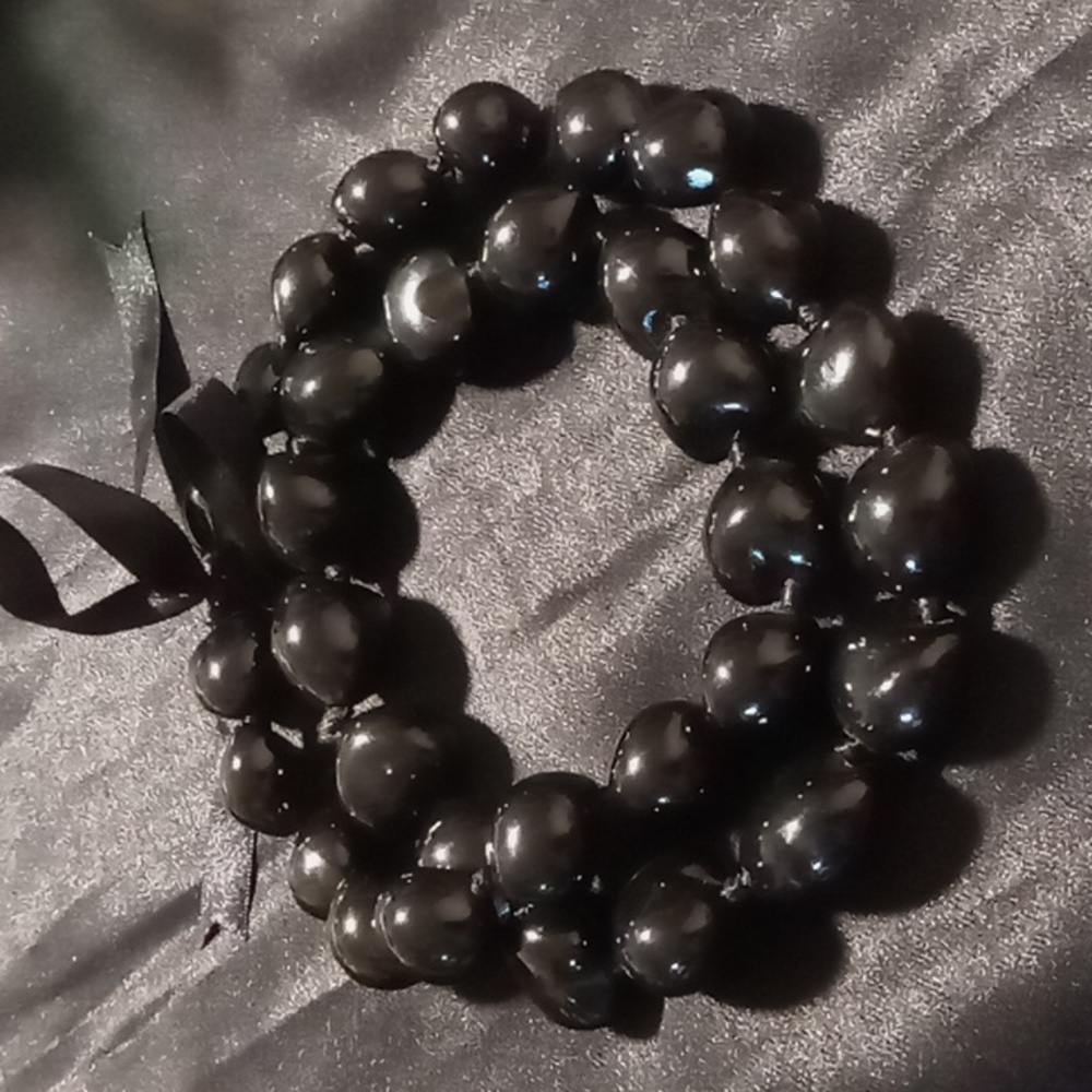 Large black chunky beaded chain on silk black ribbon 🎀 statement necklace